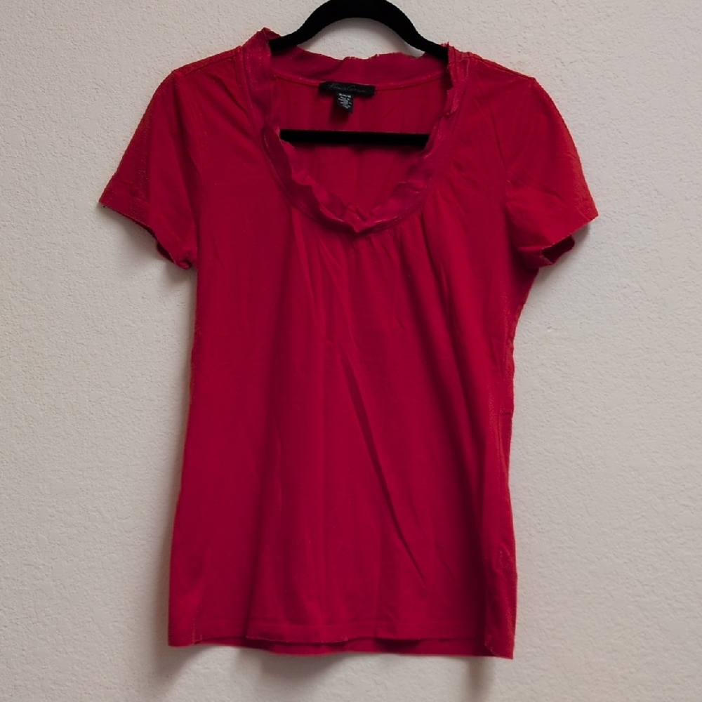 Kenneth Cole New York Vibrant Red Short Sleeve Tee With Ribbon Neckline